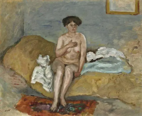 Nackte Frau, die auf einer Couch sitzt, 1905