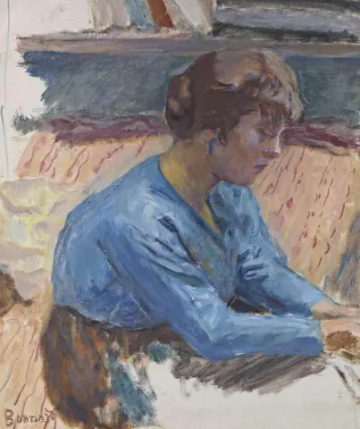 Nachdenkliche Frau in einer blauen Corsage, ca. 1916