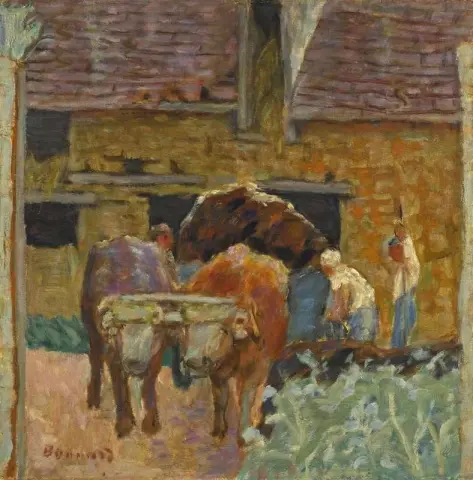 Die zwei Ochsen und der Bauernhof Ca. 1912
