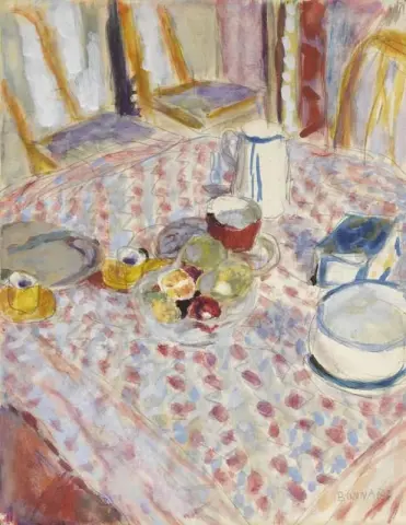 Stillleben auf einer rotkarierten Tischdecke, ca. 1930-35