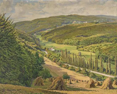 Heuhaufen im Tal 1925
