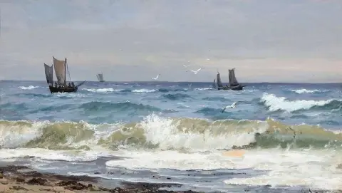 Meereslandschaft mit Segelbooten vor der Küste