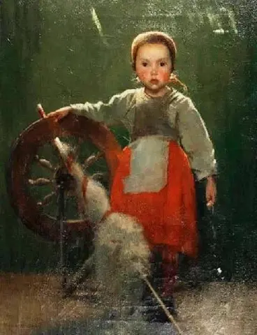 Junges Mädchen, Mit, A, Spinnrad