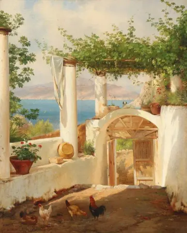 Uitzicht vanaf een Italiaanse pergola in de baai van Napels, 1871