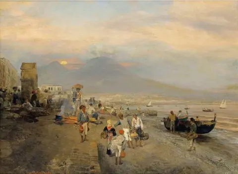 Nsicht Von Neapel Bei Sonnenuntergang Veduta di Napoli al tramonto S.d