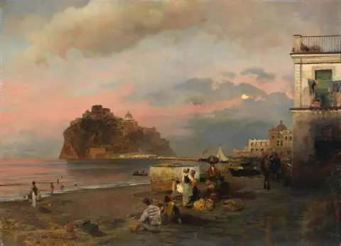 Veduta di Ischia con il Castello Aragonese 1884