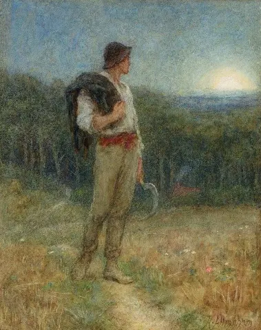 Luna de cosecha envuelta en suave esplendor 1879