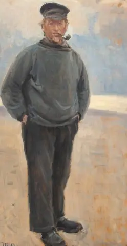A Beach View With Fisherman Smoking His Pipe