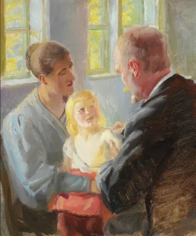 A Little Fair-haired Girl Is Being Vaccinated By The Doctor. Study For En Vaccination