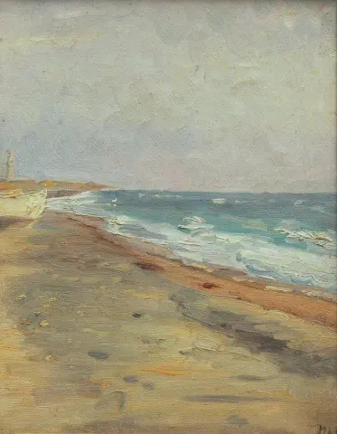 Coastal Landscape With Boats Pulled Up On Beach