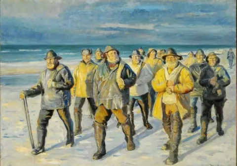 Fishermen Homeward Bound From The Beach. Evening Sun 1