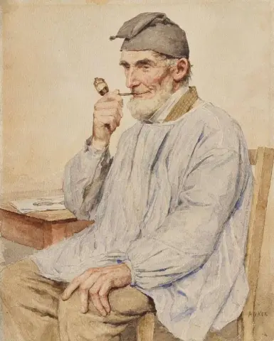 Sitzender Bauer Mit Pfeife Ca. 1900