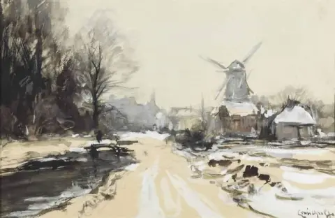 Ein Weg entlang eines Kanals im Winter 1