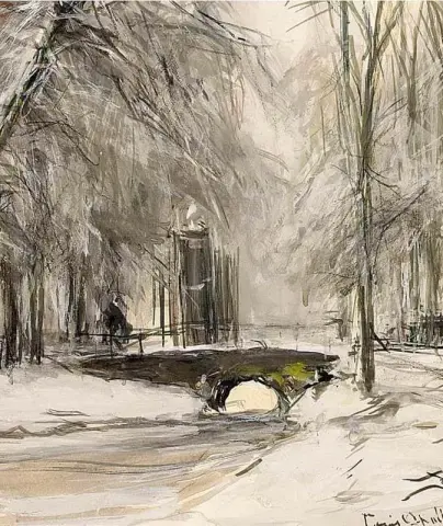 Ein Blick auf eine Brücke in einer Winterlandschaft