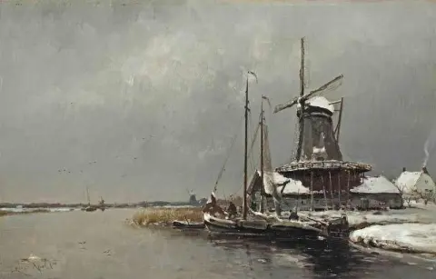 Eine Windmühle im Winter