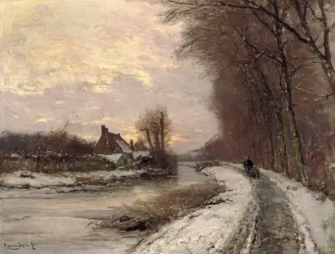 Im Winter entlang einer Wasserstraße spazieren