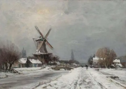 Winterlandschap mit Stellingmolen Bij Delft
