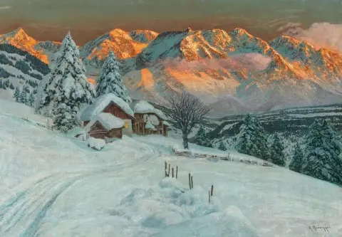 Sonnenuntergang In Den Winterlichen 卑尔根