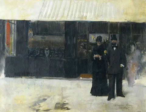 Coppia davanti a una gioielleria prima del 1882