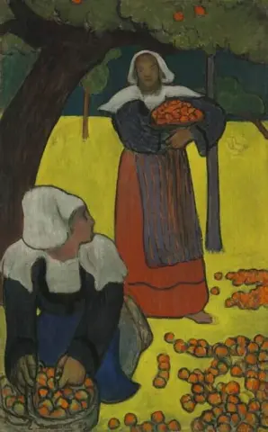 Bretonska kvinnor samlar äpplen 1889