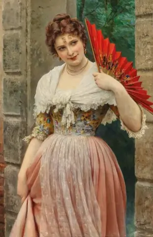 赤い扇を持つ若い女性 1897