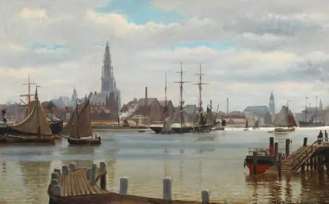 Hamnlandskap från Antwerpen 1878