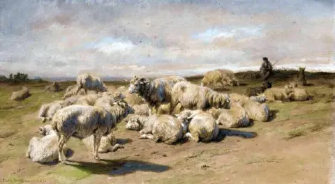 A Shepherd Resting With His Flock 1850