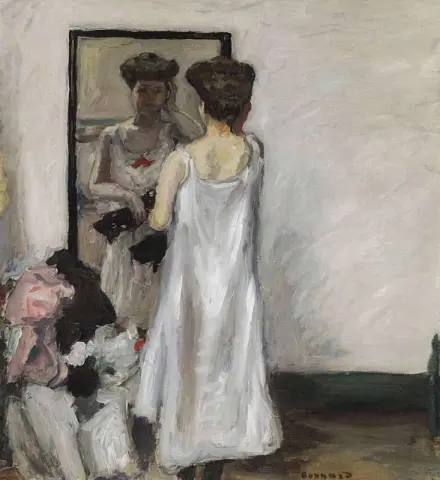 Half uitgekleed voor de spiegel, 1905