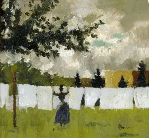 Vrouw hangende was ca. 1892