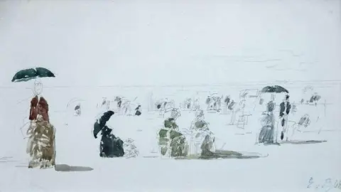 Krinolinen am Strand Boulogne 1868