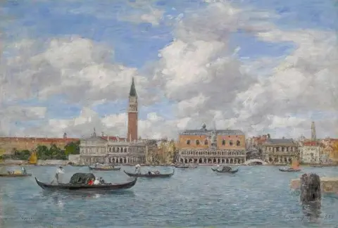 Venedig Il Campanile Der Herzogspalast und die Piazzeta-Ansicht, aufgenommen von San Giorgio 1895