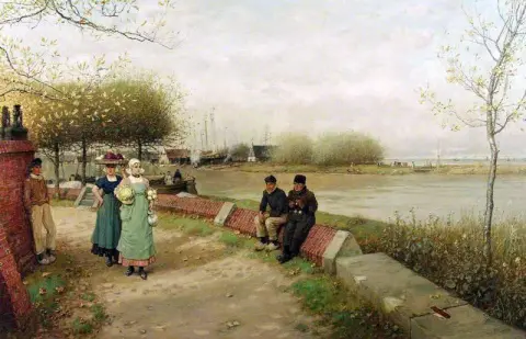 Ett utbyte av komplimanger Muiden North Holland Ca. 1881