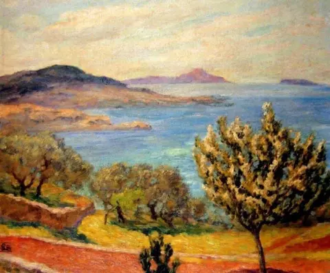 Mandelträd som blommar - Kusten Nära Bandol södra Frankrike