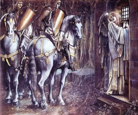 Sir Gawaine og Sir Uwaine ved kapellet i Sangreal 1890