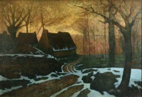 Talvi auringonlasku noin 1920