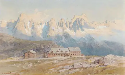 Mountain Refuge Schlernhaus På Högplatån av Schlern Mountain Med Dolomiterna