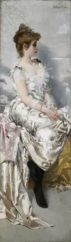 Portrait Of Young Woman In White Dress With Flowers