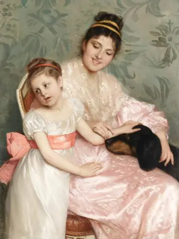En Mamma Med Hennes Kära Dotter Och Älskade Hund
