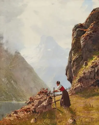 Flicka I Norskt Fjordlandskap