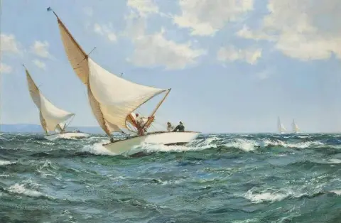 Racen in de Solent. Het benedenwindse been