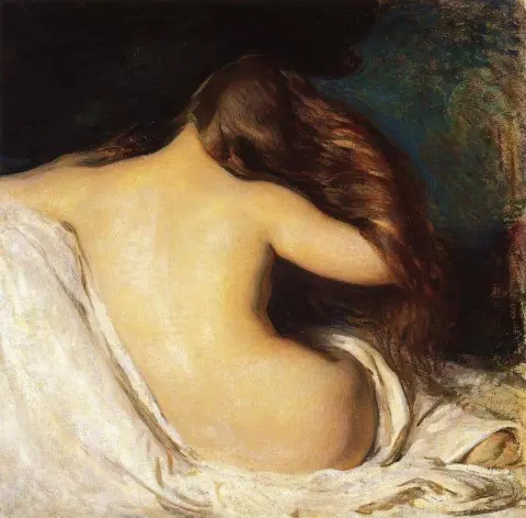Kvinne som tørker håret ca. 1899