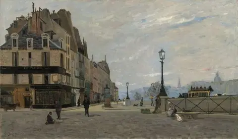 Pont Neuf og Quai des Orfevres på Place du Pont Neuf 1875