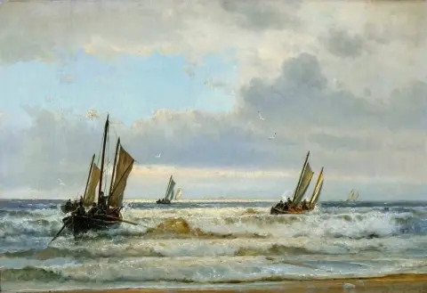 Segelbåtar nära kusten 1874