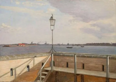 Vista desde la batería Trekroner con Copenhague en la distancia 1836