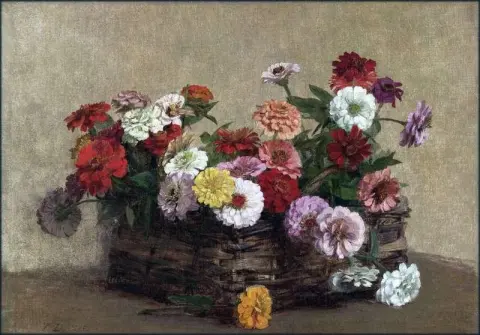 Cesto di zinnie 1888