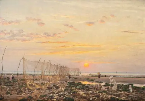 Beach Walkers At Sunset