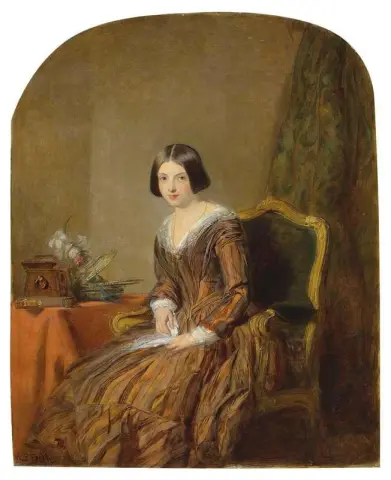 Portret Van Een Vrouw In Een Bruine Zijden Jurk
