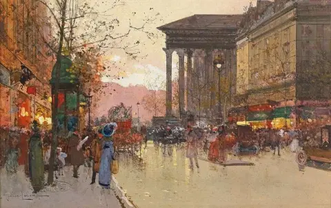Paris Der Boulevard De La Madeleine am Abend