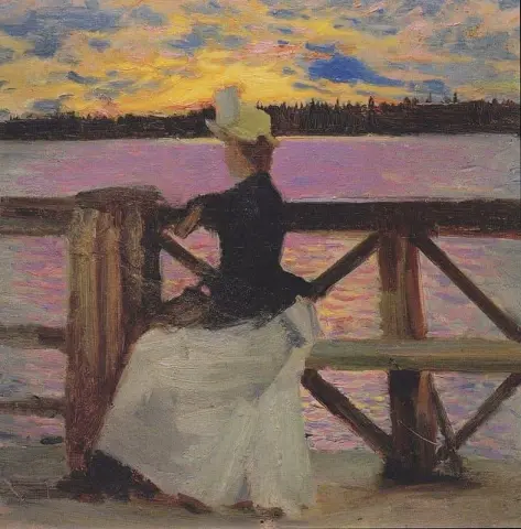 Marie Gallen vid Kuhmoniemi-bron 1890