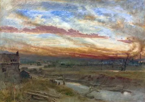제조업 지역의 일몰 1883